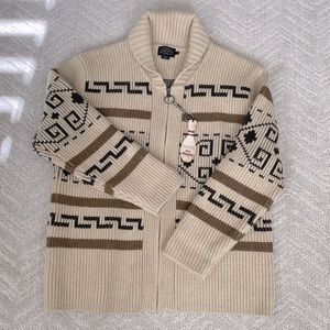 Pendleton Cream, Brown & Black Geometric Zip-Up Shawl Cardigan